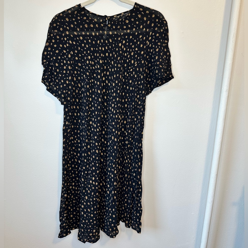 Vintage black tan leopard print swing shirt sleeve dress 90s plus size babydoll